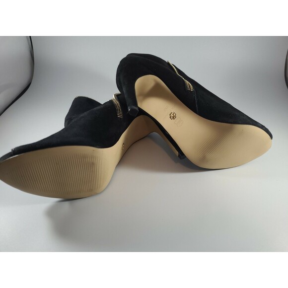 Ann Taylor black heel suede shoes with Gold zipper open toe size 8.5 - Picture 4 of 11